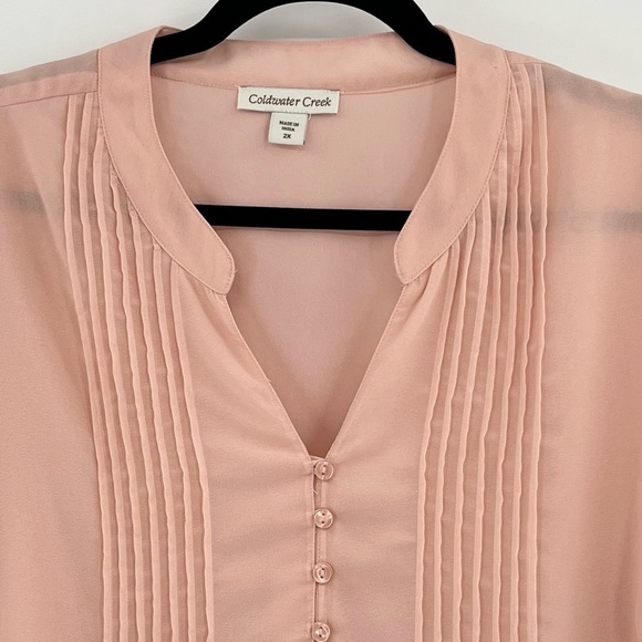 Coldwater Creek Sheer Pink Floral Print Chiffon Tunic Blouse Top 2X - Picture 3 of 10